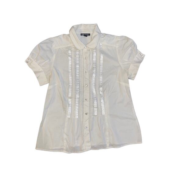 I.N. Studio Vintage Pleated Front Ruffles Puff Sleeve Blouse Top Size Large - Picture 1 of 4